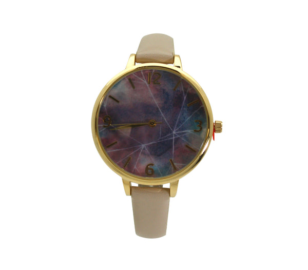 OLIVIA PRATT NEBULA AND LINES SKINNY LEATHER STRAP WATCH