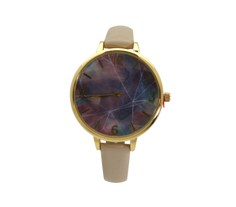 OLIVIA PRATT NEBULA AND LINES SKINNY LEATHER STRAP WATCH