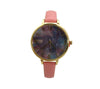 OLIVIA PRATT NEBULA AND LINES SKINNY LEATHER STRAP WATCH