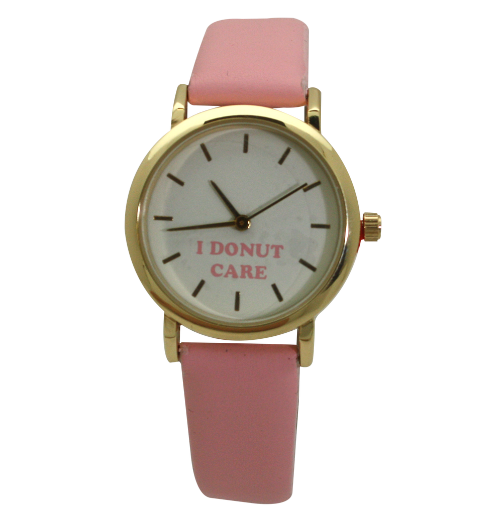OLIVIA PRATT I DONUT CARE PINK LEATHER STRAP WATCH Olivia Pratt