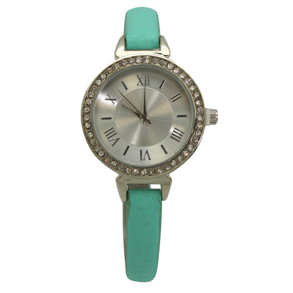 OLIVIA PRATT RHINESTONE SKINNY LEATHER STRAP WATCH