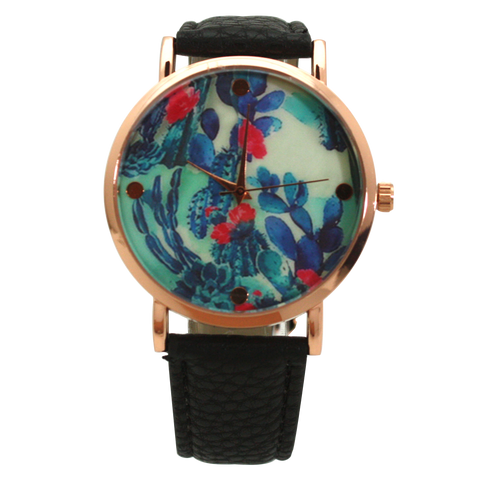 OLIVIA PRATT COLORFUL CACTUS DIAL LEATHER STRAP WATCH