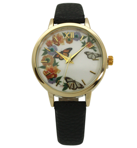 OLIVIA PRATT BUTTERFLY/FLOWER LEATHER WATCH