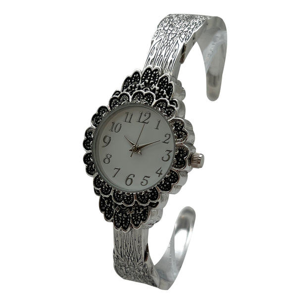 Olivia Pratt Elegant Flower Detailed Face Bangle Women Watch
