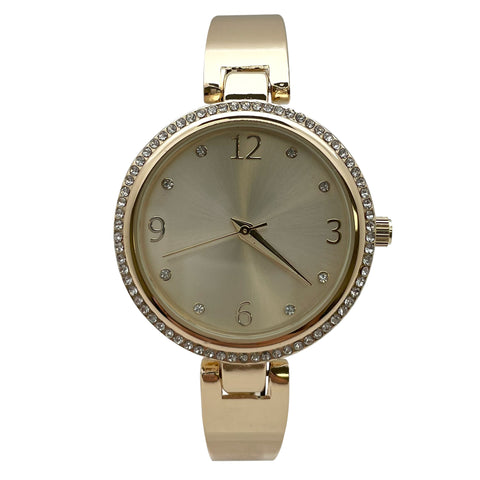 Olivia Pratt Round Face Rhinestone Bezel Soft Bangle Women Watch
