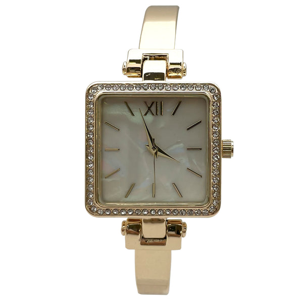 Olivia Pratt Square Face Thin Rhinestone Bezel Bangle Women Watch