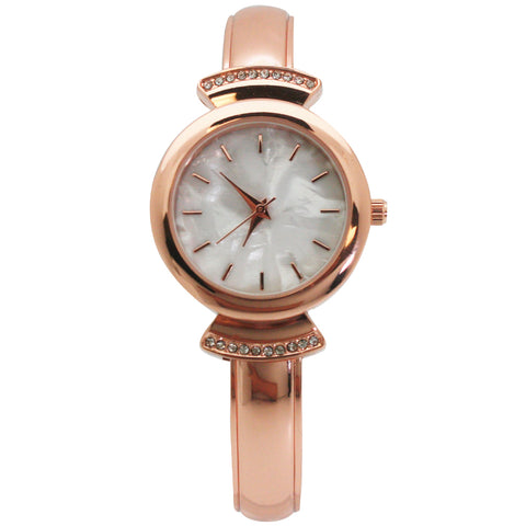 Olivia Pratt Pearl Tone Face Metal Bangle Watch