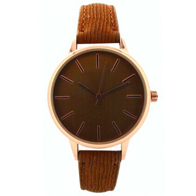 Olivia Pratt Textured Fabric Strap Fashion Watch W/ Rose Dial