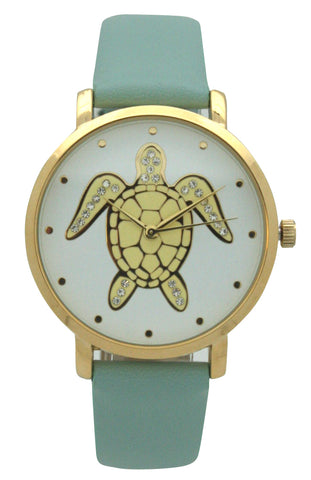 Olivia Pratt Crystal Turtle Leather Strap Watch